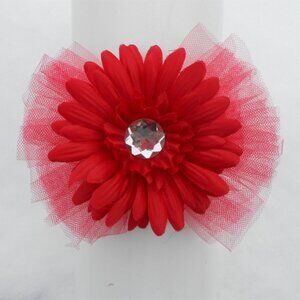 NEW Red Aster Flower & Tulle Headband‎ Girls One Size Fits All 5"